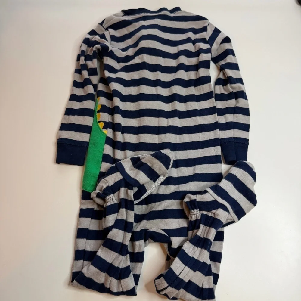 Carter's Navy and Gray Striped Footie with Green Dinosaur